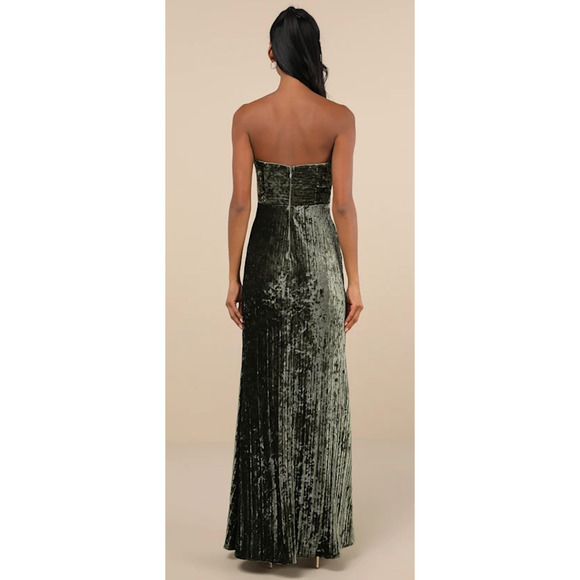 Lulus Olive Velvet Pleated Strapless Classy Sensation Maxi Dress Size XL - Picture 10 of 15
